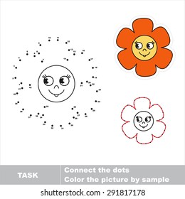 Flower. Join dots and find the hidden picture. Children search game. Dot to dot trace game for kids. Page to be colored. Color the picture by sample.
