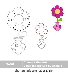 Flower. Join dots and find the hidden picture. Children search game. Dot to dot trace game for kids. Page to be colored. Color the picture by sample.