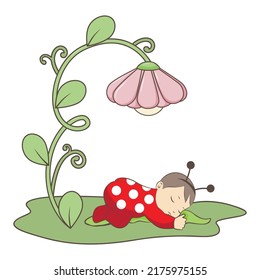 flower and ladybug baby, vector artwork