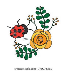 flower and ladybug berries leaves branch decoration