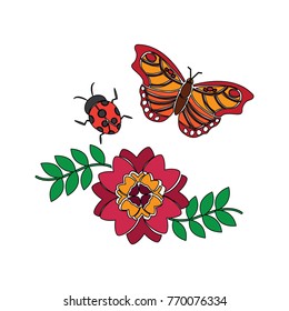 flower and ladybug butterfly leaves spring decoration