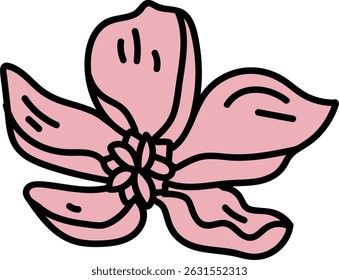 A flower with large petals and bold outlines in a cartoon style. The illustration depicts a floral motif with thick lines and simple shapes. Cartoon vector illustration.