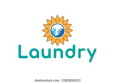 Flower laundry logo design, laundry logo design, wash machine logo, laundy service logo design