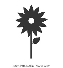 Flower with leaf in black and white colors, vector illustration graphic.