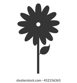 Flower with leaf in black and white colors, vector illustration graphic.