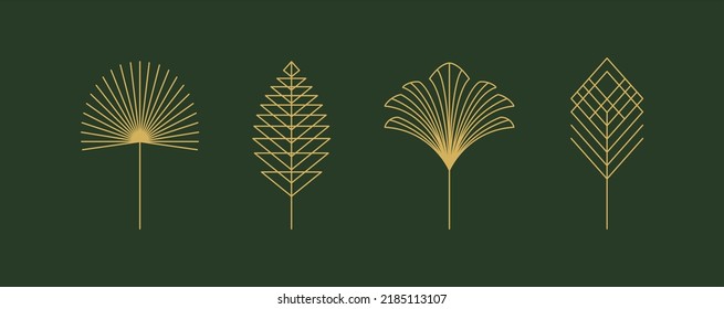 flower and leaf in Bohemian style vintage wall art. Vector set of linear floral leaf boho icons and symbols. abstract design elements for decoration in modern minimalist style