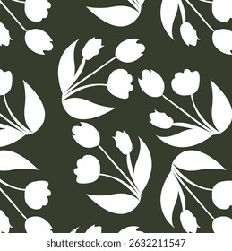 flower and leaf and Branches Seamless Pattern. Vector Template