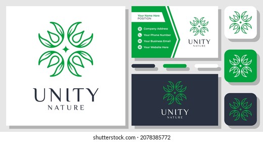 Flower Leaf Circular Pattern Blossom Nature Simple Logo Design Vector with Business Card Template