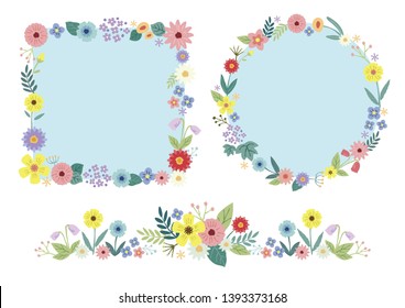 Flower and leaf decoration frame illustration set.