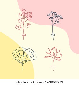 El doodle de flores y hojas dibujado a mano en un estilo minimalista. Para carteles, postales, Tapas, impresiones.