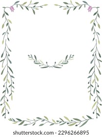 Flower and leaf frame decoration. Botanical wreath, garland, border illustration. Floral social media template and greeting card, invitation.