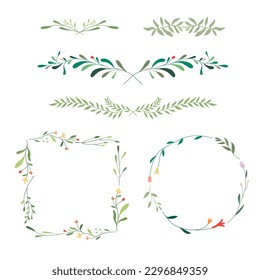 Flower leaf frame decoration. Botanical wreath, square border, garland illustration great for invitation, greeting card, social media marketing. 