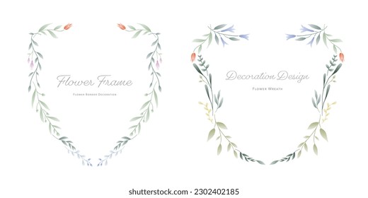 Flower and leaf frame decoration. Botanical branch, wreath, garland, border graphic design. Wildflower and plants isolated vector illustration. Social media background. 
