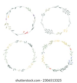 Flower and leaf frame decoration. Botanical branch, wreath, garland, border graphic design. Wildflower, herbs and plants isolated vector illustration. 