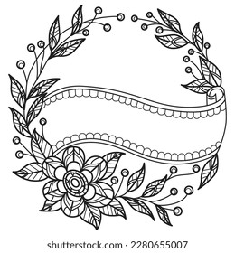 Flower and leaf frame hand drawn for adult coloring book