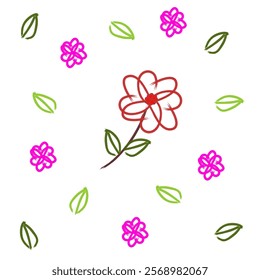 Flower and leaf hand drawing. Creative design pattern of ceramic textile floor. Seamless Tablecloth and wrapped paper gift design concept. Isolated flower shape line on the white background.