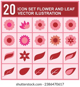 Flower and leaf icon set. Vector Illustrations. EPS10 20 flower and leaf Symbol designs collection. Plant design elements, especially flower and leaf shapes