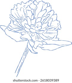 Flower and Leaf Line Art Blue Color Hand Drawn Sketch Style