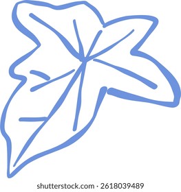 Flor e Linha de Folha Arte Cor Azul Desenhado à Mão Estilo de Esboço