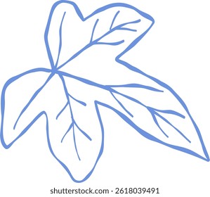 Flower and Leaf Line Art Blue Color Hand Drawn Sketch Style