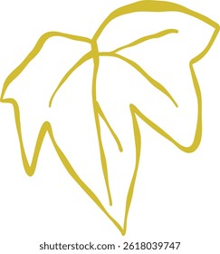 Flower and Leaf Line Art Gold Color Hand Drawn Sketch Style