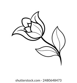 flower with leaf line art vector illustration