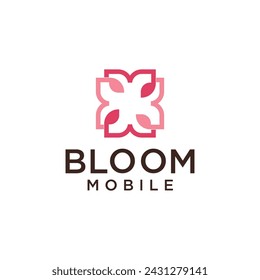 flower with leaf line logo design	