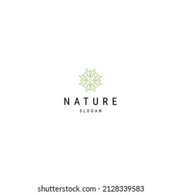 Flower leaf line logo icon design template