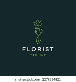  flower leaf line logo icon design template flat vector