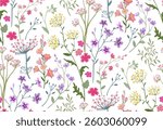 flower, leaf, meadow, nature, spring, floral, summer, illustration, vector, garden, plant, design, blossom, background, botanical, decoration, pattern, art, herb, wallpaper, chamomile, graphic, decora