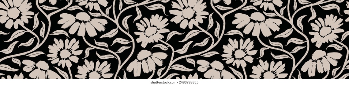 Flower and leaf paint brush organic abstract seamless pattern. floral abstract background. flower brush pattern. floral pattern.