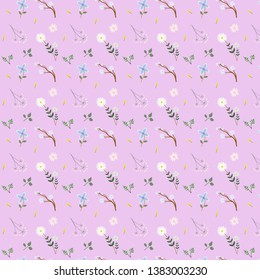 Flower and leaf  pattern background  isolated on pink background ,vector  illustration,