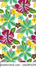 Flower and leaf picture patterns with seamless patterns, vector illustrations, suitable for beachwear designs