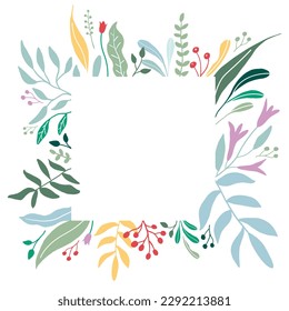 Flower, leaf, plants wreath. Floral vector frame decoration.