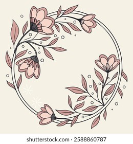 flower and leaf round frame illustration