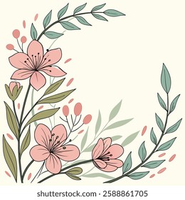 flower and leaf round frame illustration