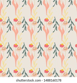 Flower and leaf seamless pattern illustration in pastel background. Can use for print, template, fabric, presentation, textile, banner, poster, wallpaper