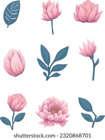 Blüten- und Bleisatz, Vektor-Aquarellblumendesign-Set