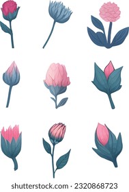 Flower And Leaf Set, Vector Watercolor Flower Design Set