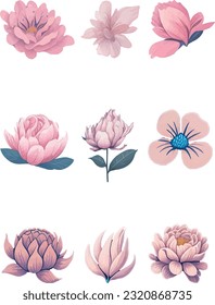 Flower And Leaf Set, Vector Watercolor Flower Design Set