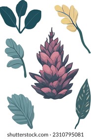 Flower And Leaf Set, Watercolor Flower Vector Design Set