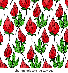 Flower with leaf vector illustration. Doodle style. Design, print, decor, textile, paper