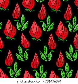 Flower with leaf vector illustration. Doodle style. Design, print, decor, textile, paper