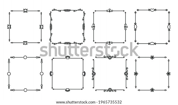 Flower and leaf vector line frames square, dividers\
on isolated white. Decorative ornaments for scrapbook, card, book,\
wedding invate, menu or certificate. Chapter decorations and\
delimiters set.