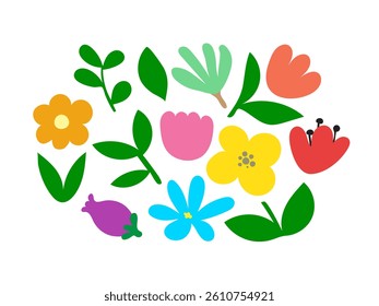 Flower and Leaf vector set, elements for design , flowers, twigs, leaves, herbs design isolated on white background