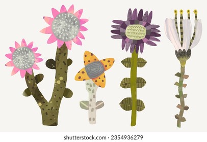 Flower and leaf watercolor painting vector illustration set isolated on a white background.