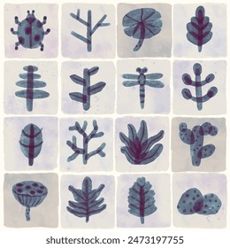 Flower and leaf watercolor vector illustration.