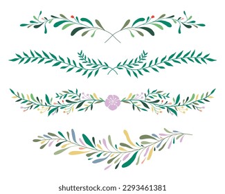 Flower and leaf wreath frame. Botanical garland, border decoration. Wildflower and herbs branch vector illustration. Great for wedding invitation, greeting car, graphic element.