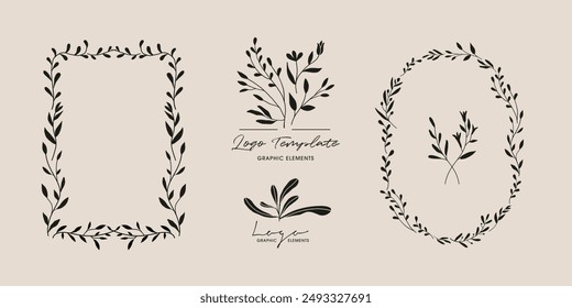 Flower and leaf wreath frame illustration