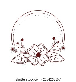 icono de marco circular de flor y hojas